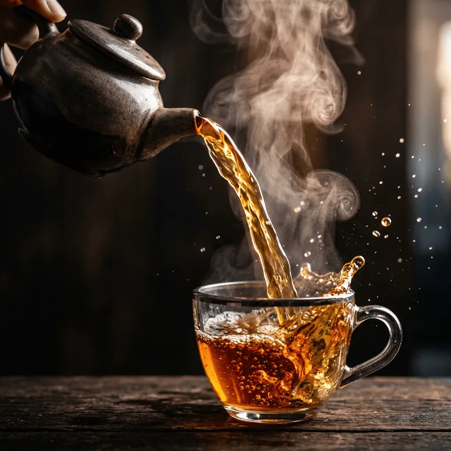 The warm ritual of pouring freshly brewed Indian chai